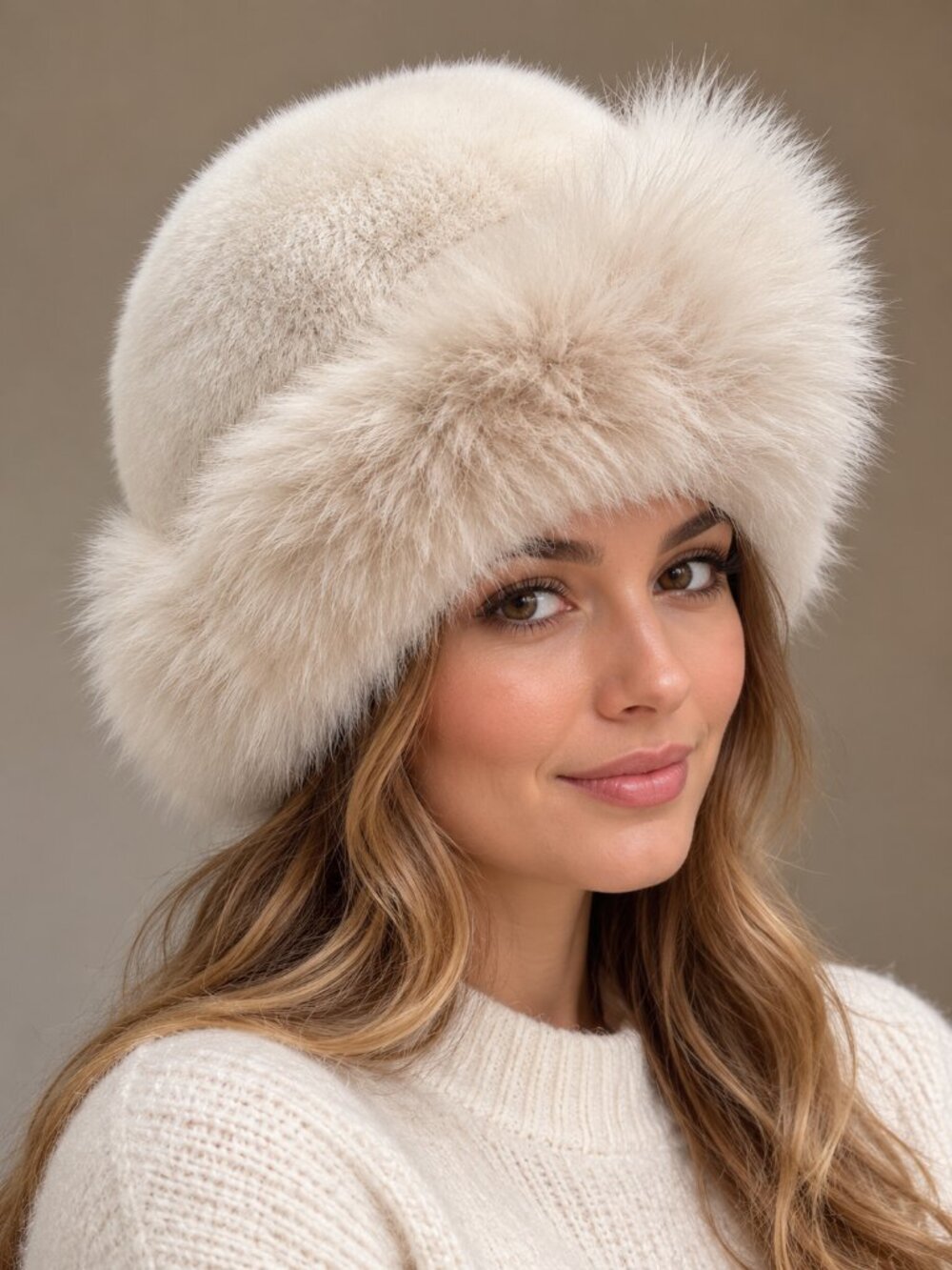 Ivory Faux Fur Russian Style Winter Hat Plush Luxury Statement Cap